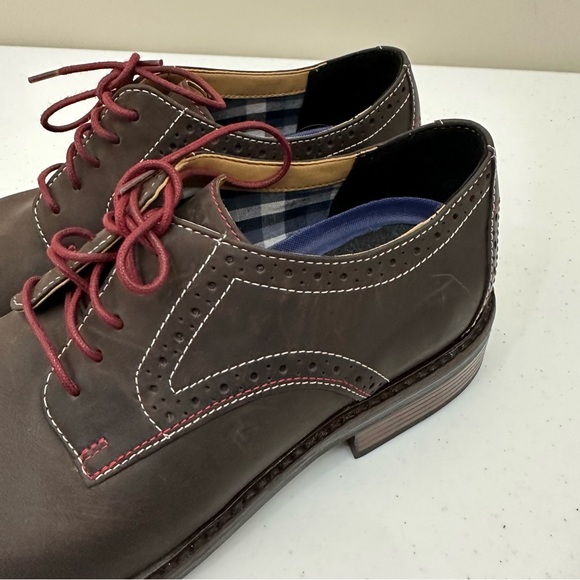 SALE! Men’s Bostonian Lace Up Brown Oxford Dress Shoes Size 9.5 w Maroon Laces - Picture 6 of 16